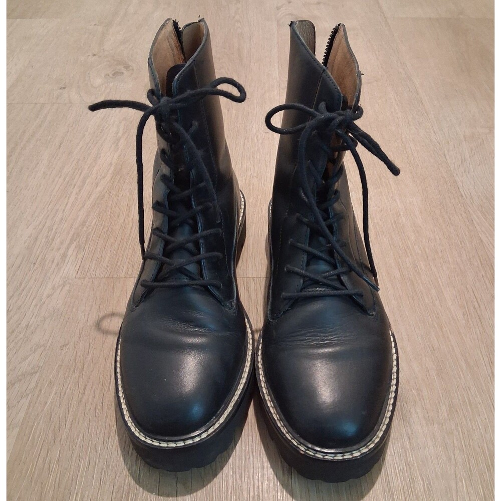 Madewell Women’s Black Leather Combat Ankle Boots Lace-Up Back Zipper S 7, Goth